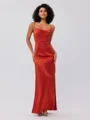 Sheath Satin Ruched Spaghetti Ermeløs Ankel-Lengde Brudepikekjoler