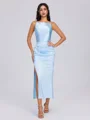 Sheath Halterneck Plissert Ankel-Lengde Silkeeaktig Sateng Brudepikekjoler