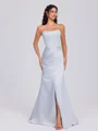 Sheath Rett Plissert Gulvlengde Satin Korsett Brudepikekjoler