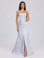 Sheath Rett Plissert Gulvlengde Satin Korsett Brudepikekjoler