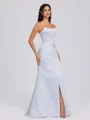 Sheath Rett Plissert Gulvlengde Satin Korsett Brudepikekjoler