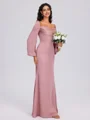 Sheath Cowl Lange ermer Plissert Gulvlengde Sateng Chiffongg Brudepikekjoler