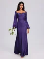 Sheath Cowl Lange ermer Plissert Gulvlengde Sateng Chiffongg Brudepikekjoler
