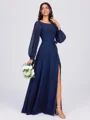 A-line kjole Scoop Lange ermer Sash/Bånd/Belte Gulvlengde Chiffong Brudepikekjoler