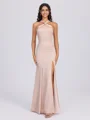 Sheath Halterneck Plissert Gulvlengde Charmeuse Brudepikekjoler