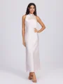 Sheath Halterneck Plissert Ankel-Lengde Silkeeaktig Sateng Brudepikekjoler