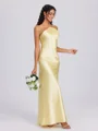Sheath Halterneck Gulvlengde Silkeeaktig Sateng Brudepikekjoler
