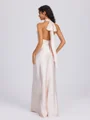 Sheath Halterneck Bue Gulvlengde Silkeeaktig Sateng Brudepikekjoler