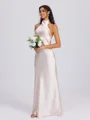 Sheath Halterneck Bue Gulvlengde Silkeeaktig Sateng Brudepikekjoler