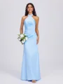 Sheath Halterneck Plissert Gulvlengde Charmeuse Brudepikekjoler