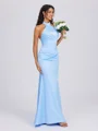 Sheath Halterneck Plissert Gulvlengde Charmeuse Brudepikekjoler