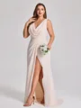 Sheath Cowl Plissert Gulvlengde Chiffong Korsett Plus Size Brudepikekjoler