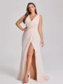 Sheath Cowl Plissert Gulvlengde Chiffong Korsett Plus Size Brudepikekjoler