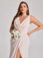 Sheath Cowl Plissert Gulvlengde Chiffong Korsett Plus Size Brudepikekjoler