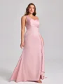 Sheath En skuldret Plissert Gulvlengde NS Elastisk Sateng Korsett Plus Size Brudepikekjoler