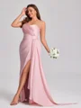 Sheath En skuldret Plissert Gulvlengde NS Elastisk Sateng Korsett Plus Size Brudepikekjoler