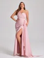 Sheath En skuldret Plissert Gulvlengde NS Elastisk Sateng Korsett Plus Size Brudepikekjoler