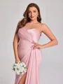 Sheath En skuldret Plissert Gulvlengde NS Elastisk Sateng Korsett Plus Size Brudepikekjoler