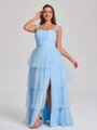 A-line kjole Stropper Brusende Volanger Gulvlengde Tyll Korsett Plus Size Brudepikekjoler