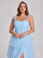A-line kjole Stropper Brusende Volanger Gulvlengde Tyll Korsett Plus Size Brudepikekjoler