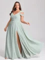 A-line kjole Kald Skulder Plissert Gulvlengde Chiffong Korsett Plus Size Brudepikekjoler