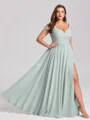 A-line kjole Kald Skulder Plissert Gulvlengde Chiffong Korsett Plus Size Brudepikekjoler