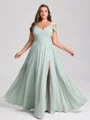 A-line kjole Kald Skulder Plissert Gulvlengde Chiffong Korsett Plus Size Brudepikekjoler