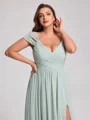 A-line kjole Kald Skulder Plissert Gulvlengde Chiffong Korsett Plus Size Brudepikekjoler