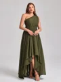 A-line kjole En skuldret Plissert Asymmetrisk Chiffong Korsett Plus Size Brudepikekjoler