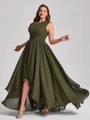 A-line kjole En skuldret Plissert Asymmetrisk Chiffong Korsett Plus Size Brudepikekjoler