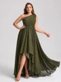 A-line kjole En skuldret Plissert Asymmetrisk Chiffong Korsett Plus Size Brudepikekjoler