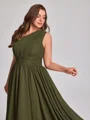 A-line kjole En skuldret Plissert Asymmetrisk Chiffong Korsett Plus Size Brudepikekjoler