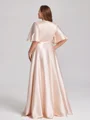 A-line kjole V-hals Kortermer Sash/Bånd/Belte Gulvlengde Silkeeaktig Sateng Korsett Plus Size Brudepikekjoler