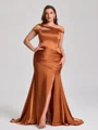 Sheath Bare Skuldre Plissert Sweep/Børste train Silkeeaktig Sateng Korsett Plus Size Brudepikekjoler