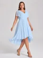 A-line kjole V-hals Kortermer Plissert Asymmetrisk Chiffong Korsett Plus Size Brudepikekjoler