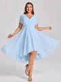 A-line kjole V-hals Kortermer Plissert Asymmetrisk Chiffong Korsett Plus Size Brudepikekjoler