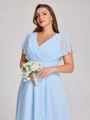 A-line kjole V-hals Kortermer Plissert Asymmetrisk Chiffong Korsett Plus Size Brudepikekjoler
