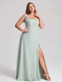 A-line kjole Stropper Bue Gulvlengde Chiffong Korsett Plus Size Brudepikekjoler