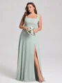 A-line kjole Stropper Bue Gulvlengde Chiffong Korsett Plus Size Brudepikekjoler