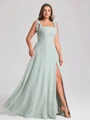 A-line kjole Stropper Bue Gulvlengde Chiffong Korsett Plus Size Brudepikekjoler