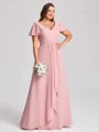A-line kjole V-hals Kortermer Plissert Gulvlengde Chiffong Korsett Plus Size Brudepikekjoler