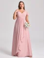 A-line kjole V-hals Kortermer Plissert Gulvlengde Chiffong Korsett Plus Size Brudepikekjoler