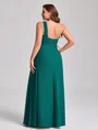 A-line kjole En skuldret Plissert Gulvlengde Chiffong Korsett Plus Size Brudepikekjoler
