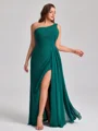 A-line kjole En skuldret Plissert Gulvlengde Chiffong Korsett Plus Size Brudepikekjoler