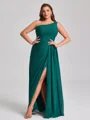 A-line kjole En skuldret Plissert Gulvlengde Chiffong Korsett Plus Size Brudepikekjoler