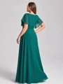 A-line kjole V-hals Kortermer Plissert Gulvlengde Chiffong Korsett Plus Size Brudepikekjoler