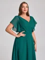A-line kjole V-hals Kortermer Plissert Gulvlengde Chiffong Korsett Plus Size Brudepikekjoler