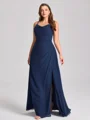 Sheath Spaghetti Plissert Gulvlengde Chiffong Korsett Plus Size Brudepikekjoler