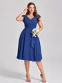A-line kjole V-hals Kortermer Plissert Knelengde Chiffong Korsett Plus Size Brudepikekjoler
