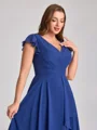 A-line kjole V-hals Kortermer Plissert Knelengde Chiffong Korsett Plus Size Brudepikekjoler
